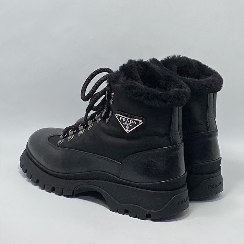 Prada Brixxen 38 Shearling-Lined Leather & Nylon Hiking Boots size 37.5 - Picture 8 of 13